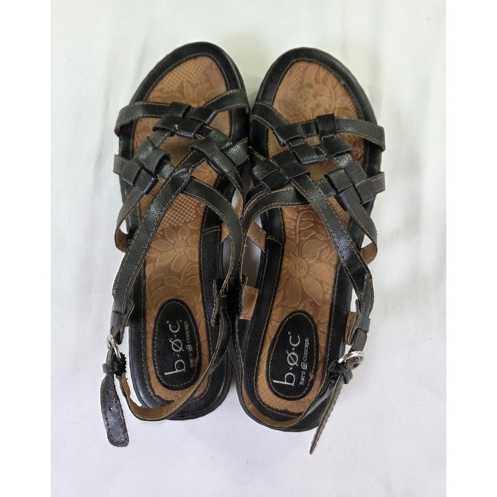 b.o.c. Women's Black/Brown Synthetic Strappy Buckle Adjustable Sandals 9 M - Picture 2 of 6